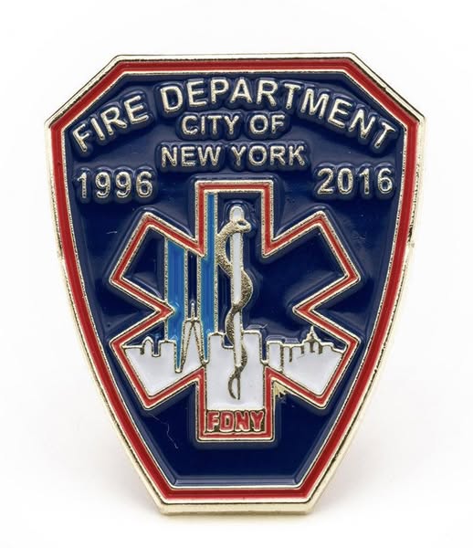 NEW YORK CITY FIRE DEPARTMENT (FDNY) BUREAU OF EMS 1.25 INCH 20TH ANNIVERSARY PIN BY PUBLIC SAFETY COLLECTIBLES.