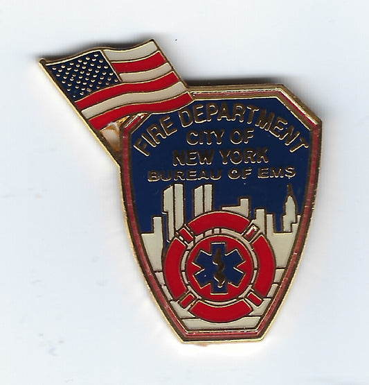 NEW YORK CITY FIRE DEPARTMENT (FDNY) BUREAU OF EMS 1.25 INCH 09-11-01 TRIBUTE PIN BY PUBLIC SAFETY COLLECTIBLES.