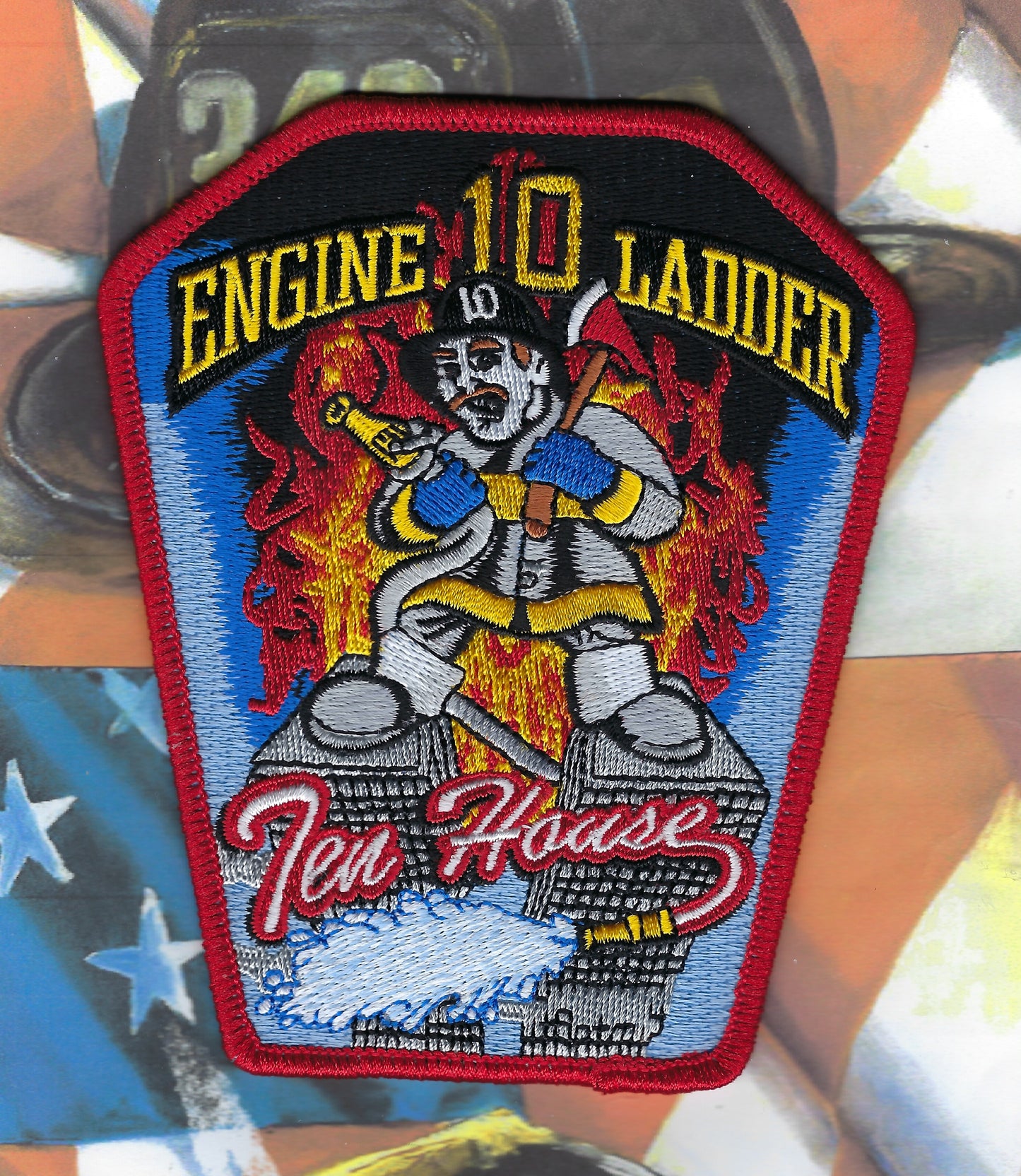 NEW YORK CITY FIRE DEPT (FDNY) ENGINE 10 - LADDER 10 (FIRST DUE AT THE WORLD TRADE CENTER) EMBROIDERED COMPANY PATCH BY EAGLE EMBLEMS.