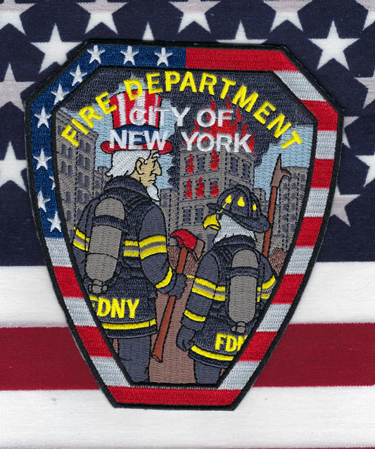 NEW YORK CITY FIRE DEPARTMENT (FDNY) 5.5 INCH FOURTH OF JULY EMBROIDERED PATCH BY UNDERDOG PATCH DESIGNS.