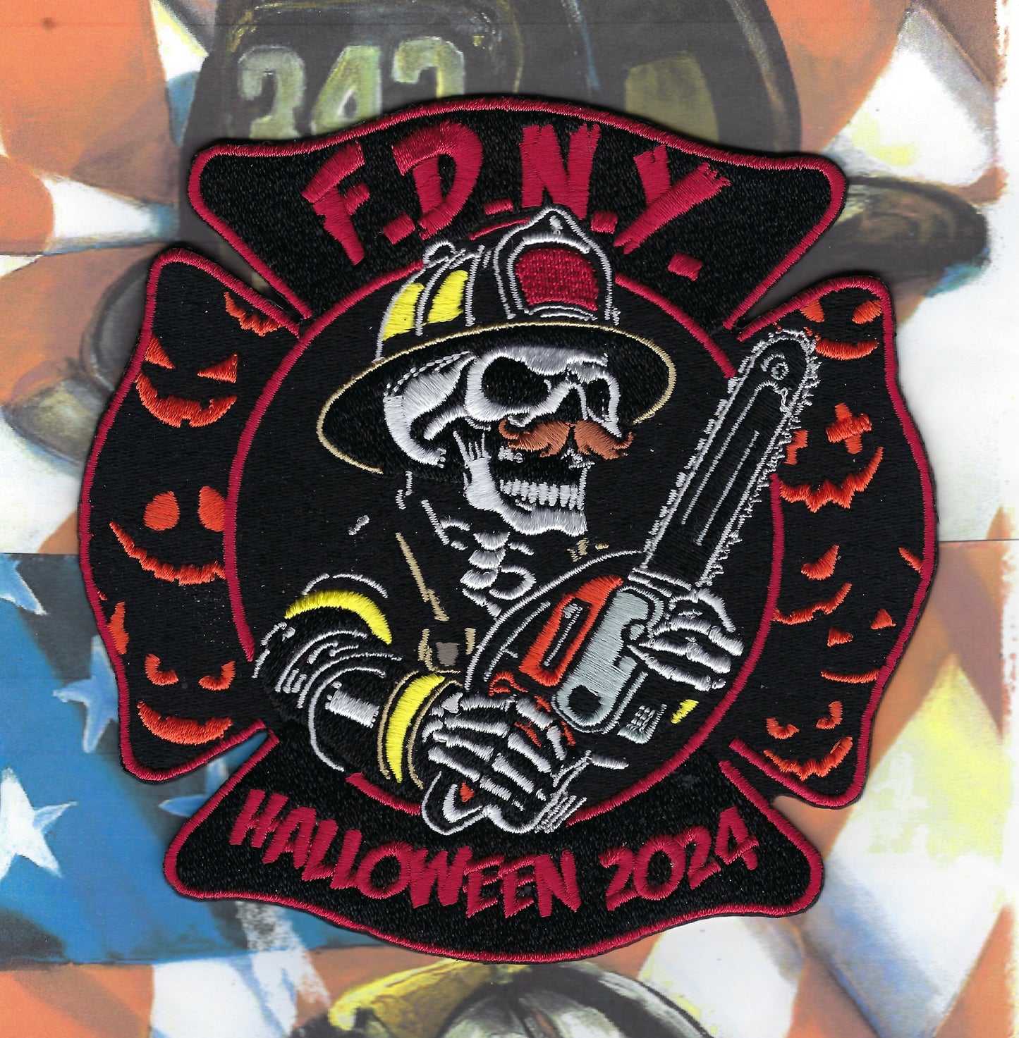 NEW YORK CITY FIRE DEPARTMENT (FDNY) 'HAPPY HALLOWEEN 2024' EMBROIDERED PATCH DESIGNED AND PRODUCED BY UNDERDOG PATCH DESIGNS