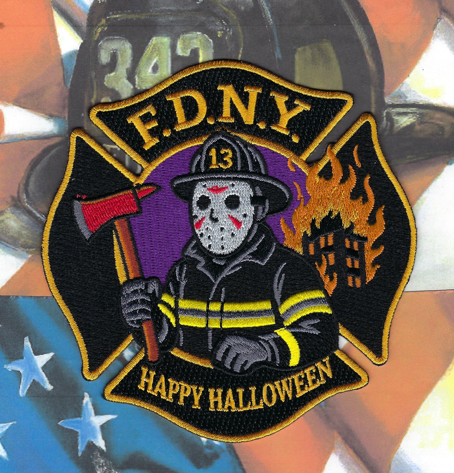 NEW YORK CITY FIRE DEPARTMENT (FDNY) 'HAPPY HALLOWEEN 2025' EMBROIDERED PATCH DESIGNED AND PRODUCED BY UNDERDOG PATCH DESIGNS.