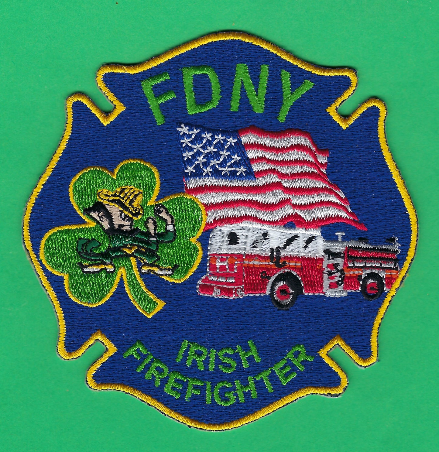 NEW YORK CITY FIRE DEPARTMENT (FDNY) IRISH FIREFIGHTER MALTESE CROSS EMBROIDERED PATCH BY PUBLIC SAFETY COLLECTIBLES
