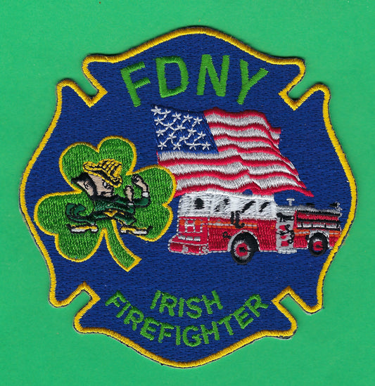 NEW YORK CITY FIRE DEPARTMENT (FDNY) IRISH FIREFIGHTER MALTESE CROSS EMBROIDERED PATCH BY PUBLIC SAFETY COLLECTIBLES