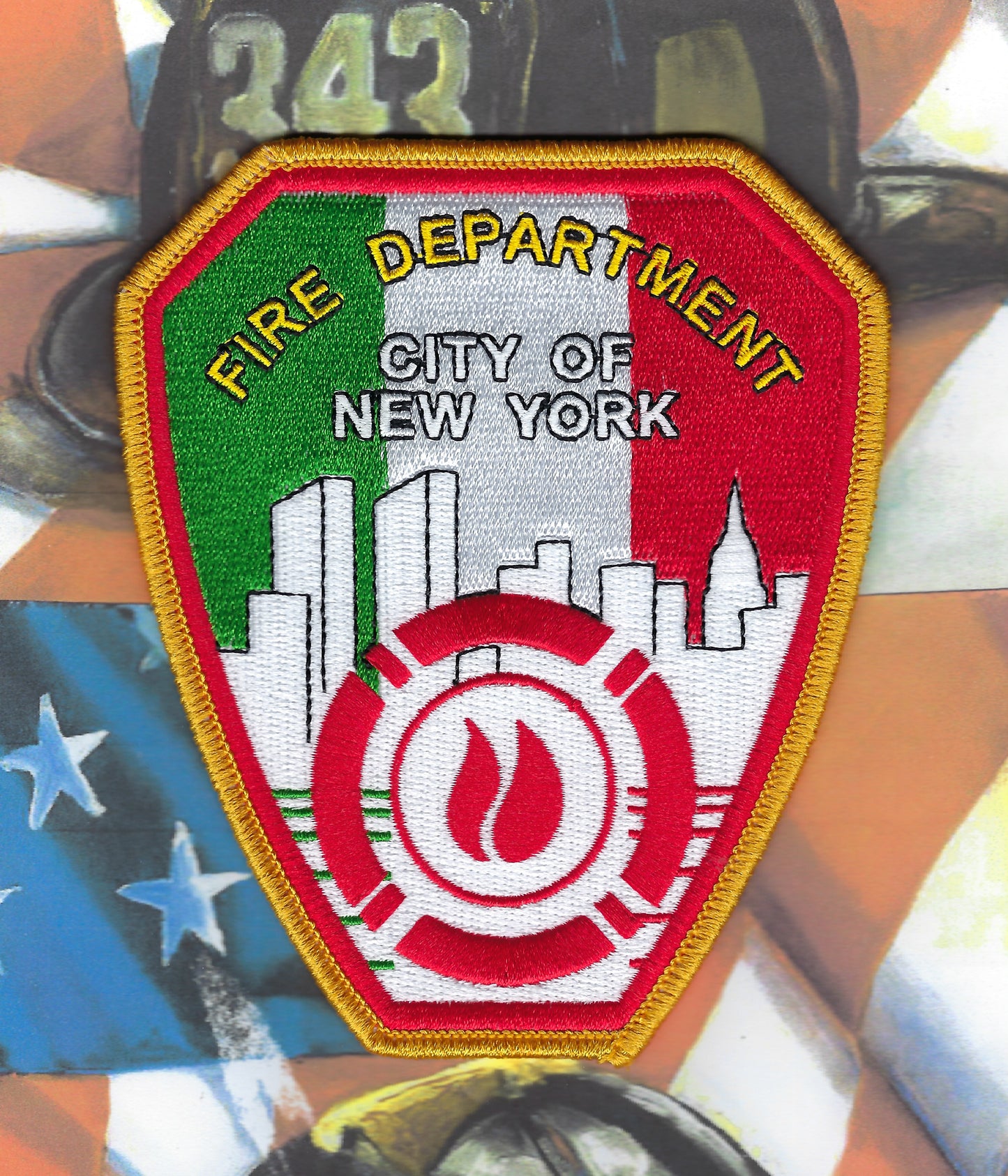 NEW YORK CITY FIRE DEPARTMENT (FDNY) 'ITALIAN FIREFIGHTER' EMBROIDERED NOVELTY PATCH BY UNDERDOG PATCH DESIGNS.
