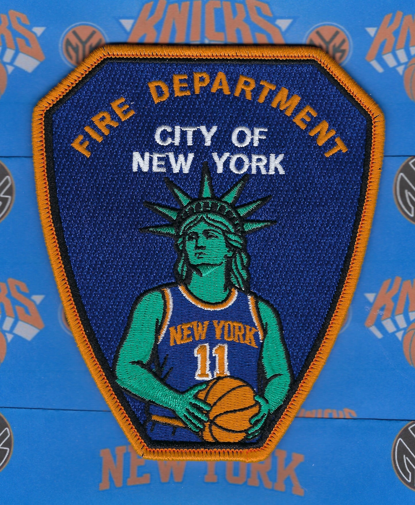 NEW YORK CITY FIRE DEPARTMENT (FDNY) NEW YORK BASKETBALL EMBROIDERED TRIBUTE PATCH DESIHGNED AND PRODUCED BY UNDERDOG PATCH PRODUCTIONS.