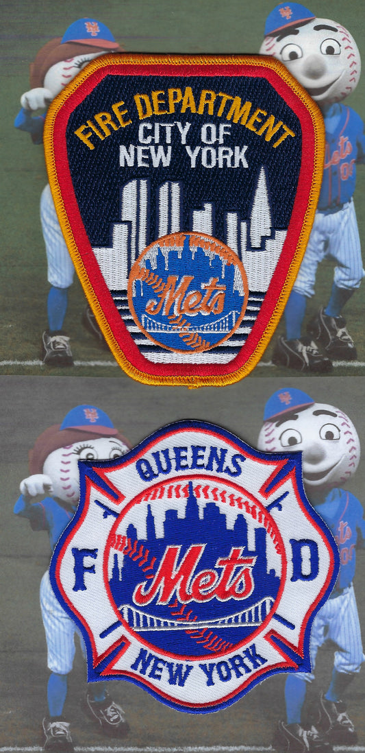 NEW YORK CITY FIRE DEPARTMENT (FDNY) LIMITED EDITION 4.5 INCH AND 4-INCH NEW YORK METS EMBROIDERED TRIBUTE PATCHES BY PUBLIC SAFETY COLLECTIBLES.