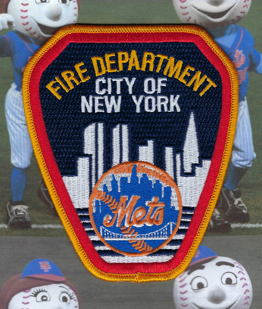 NEW YORK CITY FIRE DEPARTMENT (FDNY) 4.5 INCH NEW YORK METS EMBROIDERED TRIBUTE PATCH BY PUBLIC SAFETY COLLECTIBLES.