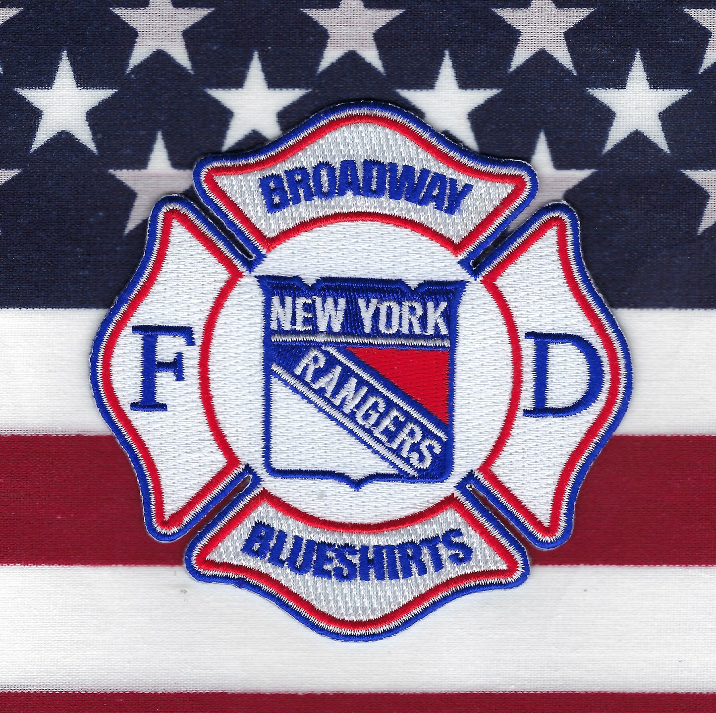 NEW YORK CITY FIRE DEPARTMENT (FDNY) NEW YORK RANGERS EMBROIDERED NHL TRIBUTE PATCH BY EAGLE EMBLEMS.