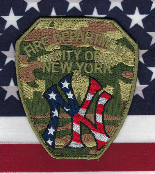 NEW YORK CITY FIRE DEPARTMENT (FDNY) 'CAMOUFLAGE'  NEW YORK YANKEES EMBROIDERED PATCH BY UNDERDOG PATCH DESIGNS.