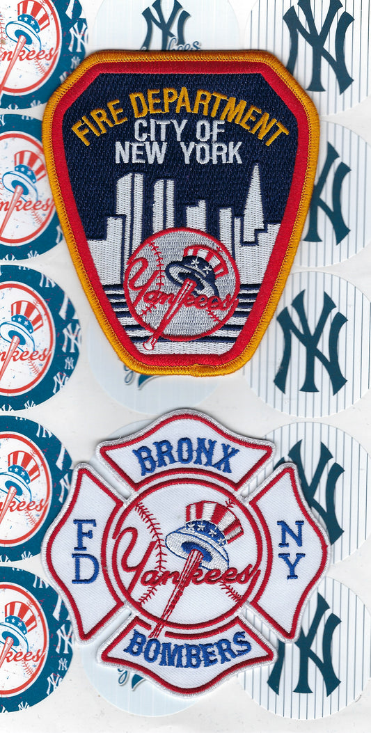 NEW YORK CITY FIRE DEPARTMENT (FDNY) 4.5 INCH AND 4-INCH NEW YORK YANKEES EMBROIDERED TRIBUTE PATCHES BY PUBLIC SAFETY COLLECTIBLES.