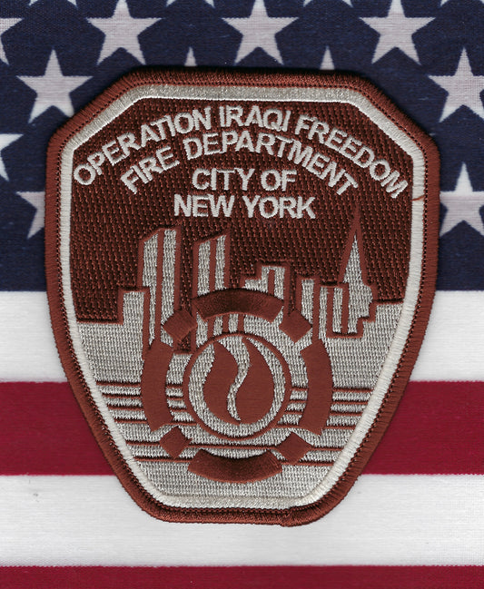 NEW YORK CITY FIRE DEPARTMENT (FDNY) 'OPERATION IRAQI FREEDOM' EMBROIDERED PATCH BY PUBLIC SAFETY COLLECTIBLES.