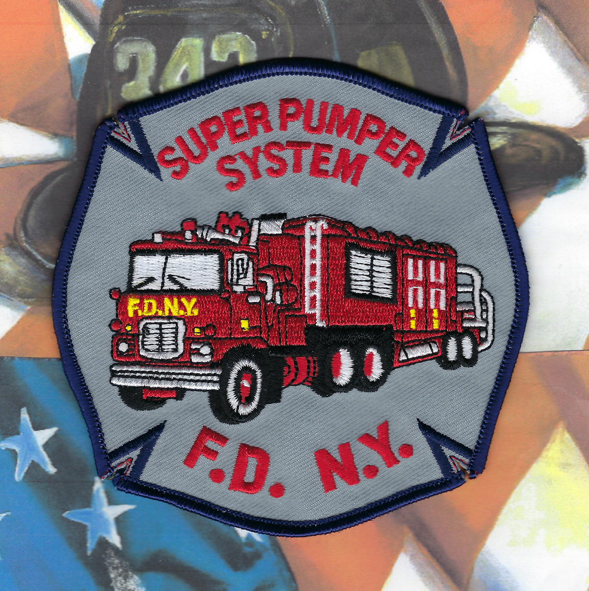 NEW YORK CITY FIRE DEPT (FDNY) 'SUPER PUMPER SYSTEM' EMBROIDERED TRIBUTE PATCH BY PUBLIC SAFETY COLLECTIBLES.