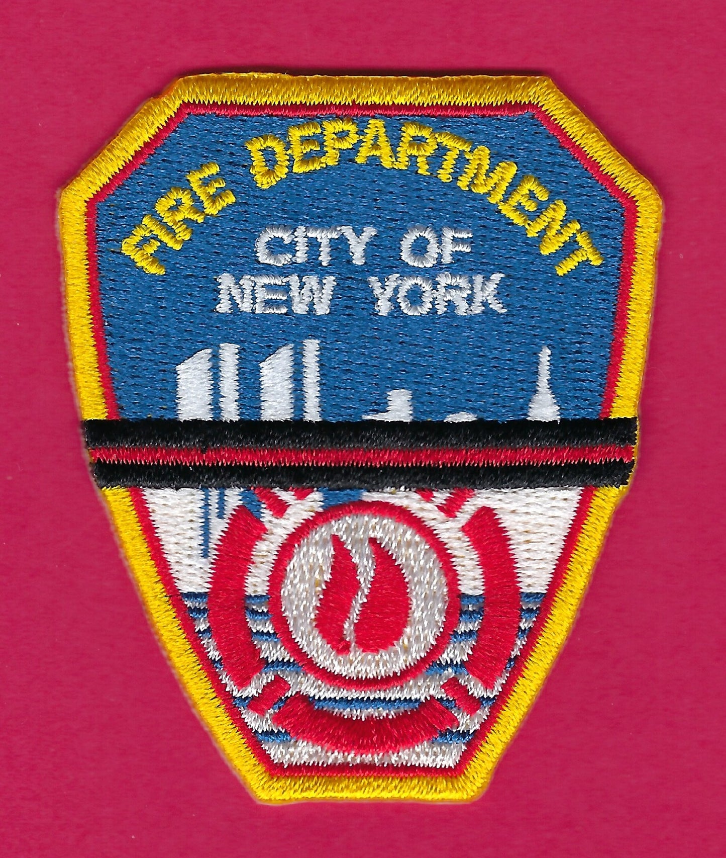 NEW YORK CITY FIRE DEPARTMENT (FDNY) THIN RED LINE EMBROIDERED HAT PATCH WITH IRON/SEW-ON BACKING BY UNDERDOG PATCH DESIGNS.
