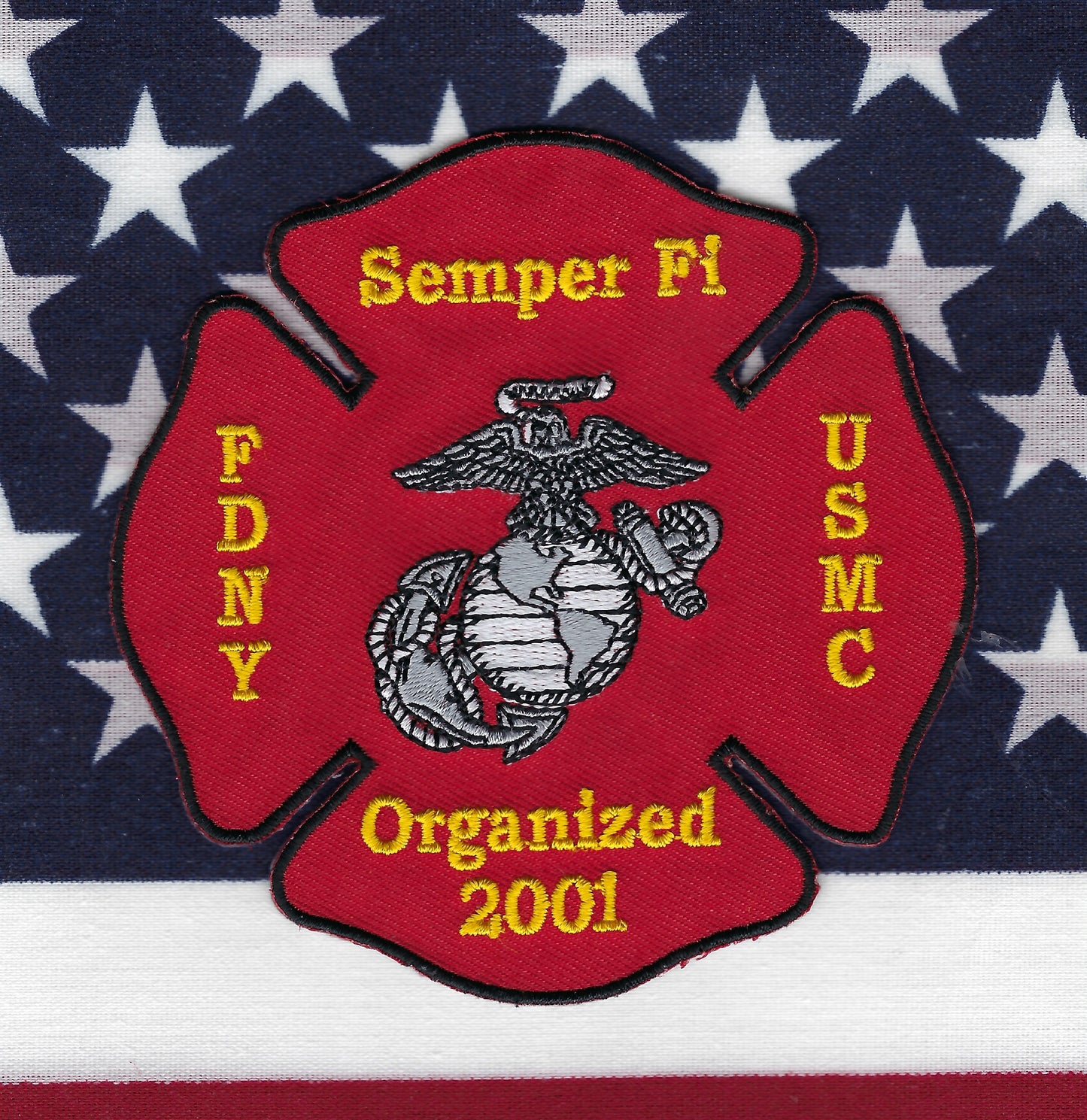 NEW YORK CITY FIRE DEPT (FDNY) 'UNITED STATES MARINE CORPS' EMBROIDERED TRIBUTE PATCH BY PUBLIC SAFETY COLLECTIBLES.