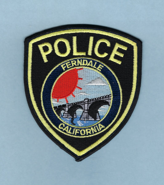 FERNDALE, CALIFORNIA POLICE DEPARTMENT 4.5 INCH EMBROIDERED PATCH BY PUBLIC SAFETY COLLECTIBLES.