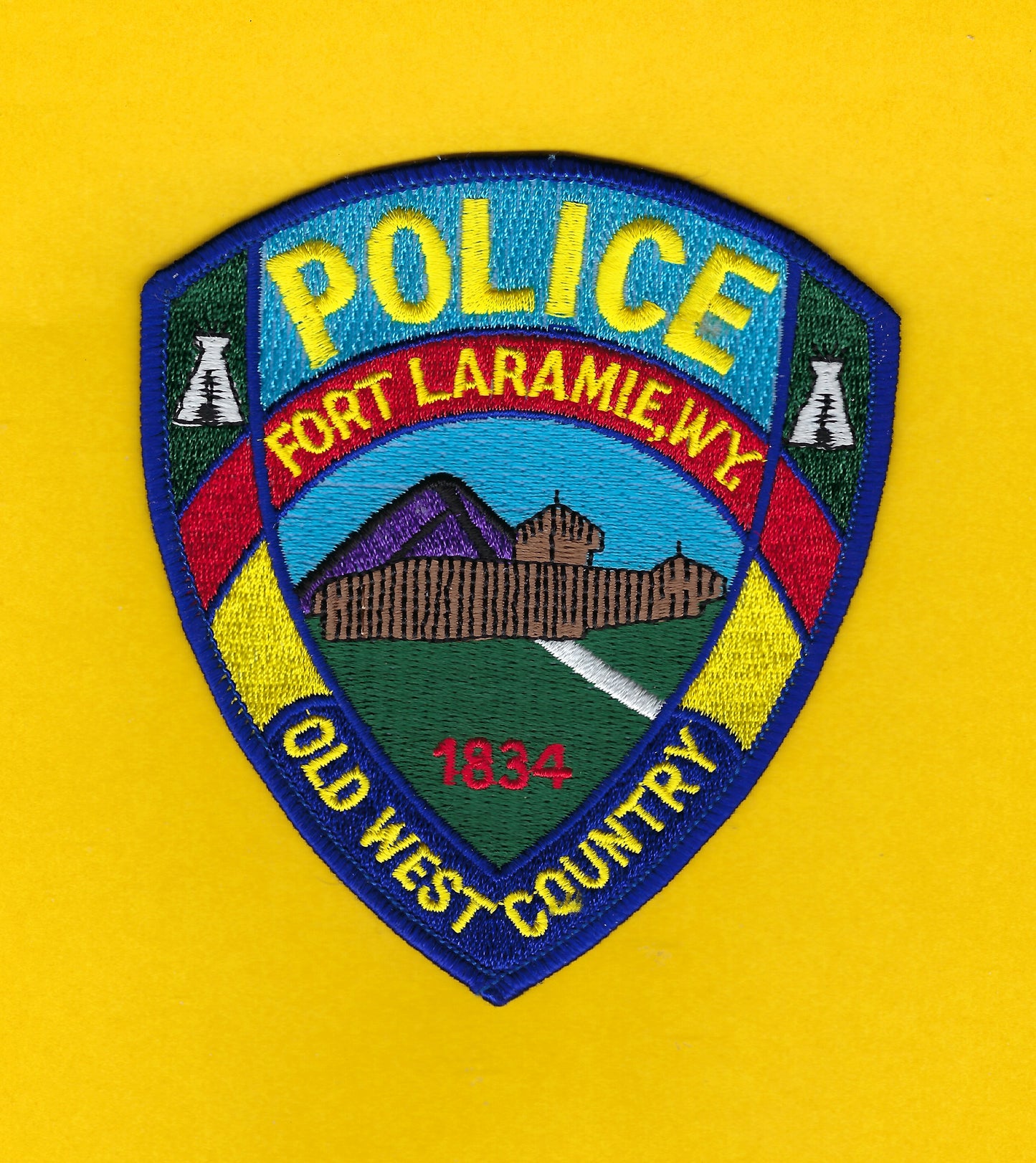 FORT LARAMIE, WYOMING POLICE DEPARTMENT 4.5 INCH EMBROIDERED PATCH BY PUBLIC SAFETY COLLECTIBLES.
