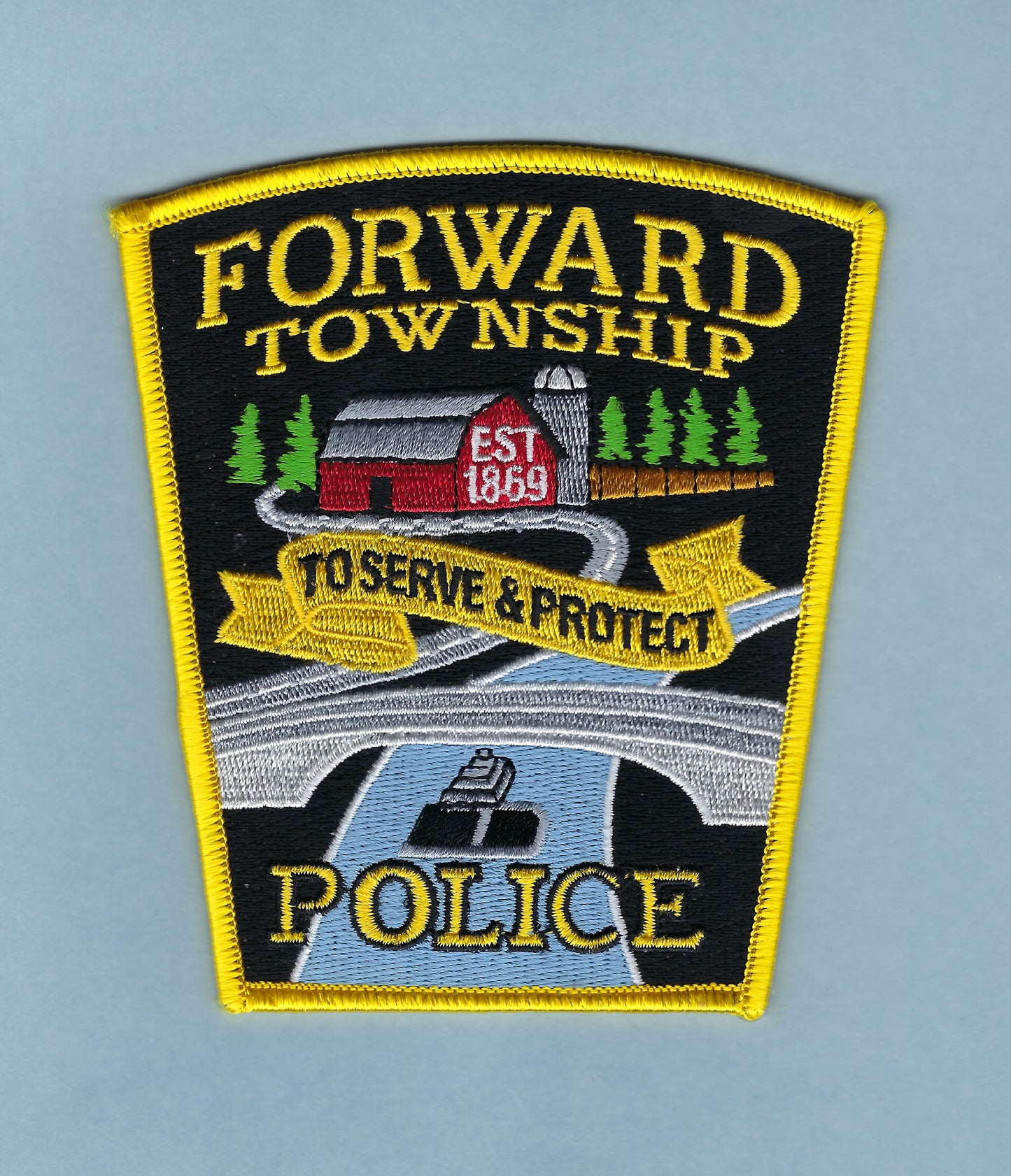 FORWARD TOWNSHIP, PENNSYLVANIA POLICE DEPARTMENT 4.5 INCH EMBROIDERED PATCH BY PUBLIC SAFETY COLLECTIBLES.