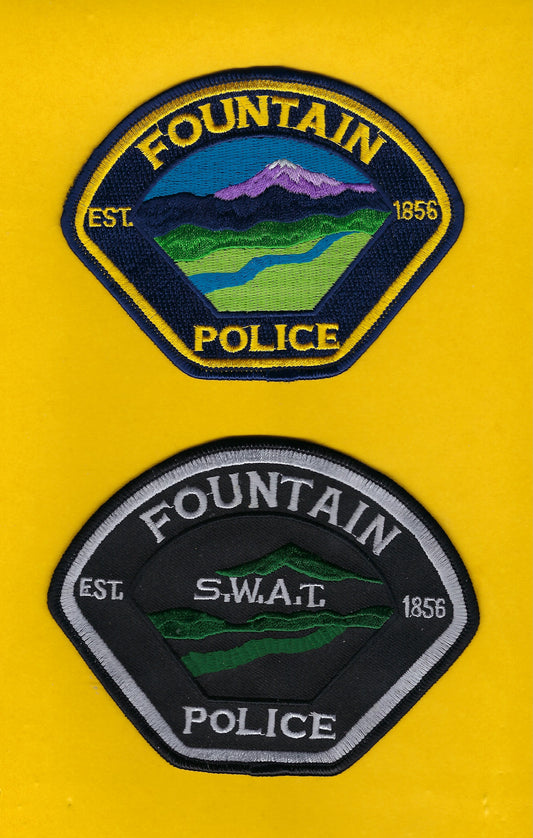 FOUNTAIN COLORADO POLICE DEPARTMENT 4.75 INCH x 3.75 INCH S.W.A.T. UNIT EMBROIDERED PATCHES BY PUBLIC SAFETY COLLECTIBLES.
