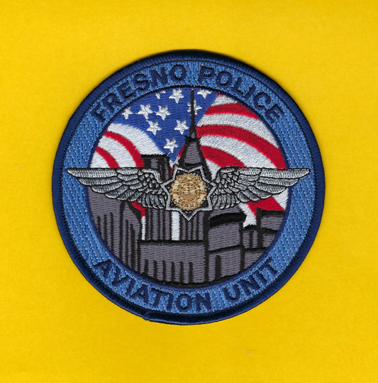 FRESNO, CALIFORNIA POLICE DEPARTMENT 'AVIATION UNIT' 4-INCH EMBROIDERED PATCH BY PUBLIC SAFETY COLLECTIBLES.