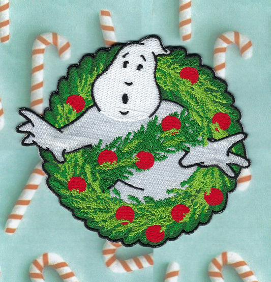 GHOSTBUSTERS CHRISTMAS WREATH EMBROIDERED PATCH BY GHOST PATCH COLLECTIBLES.
