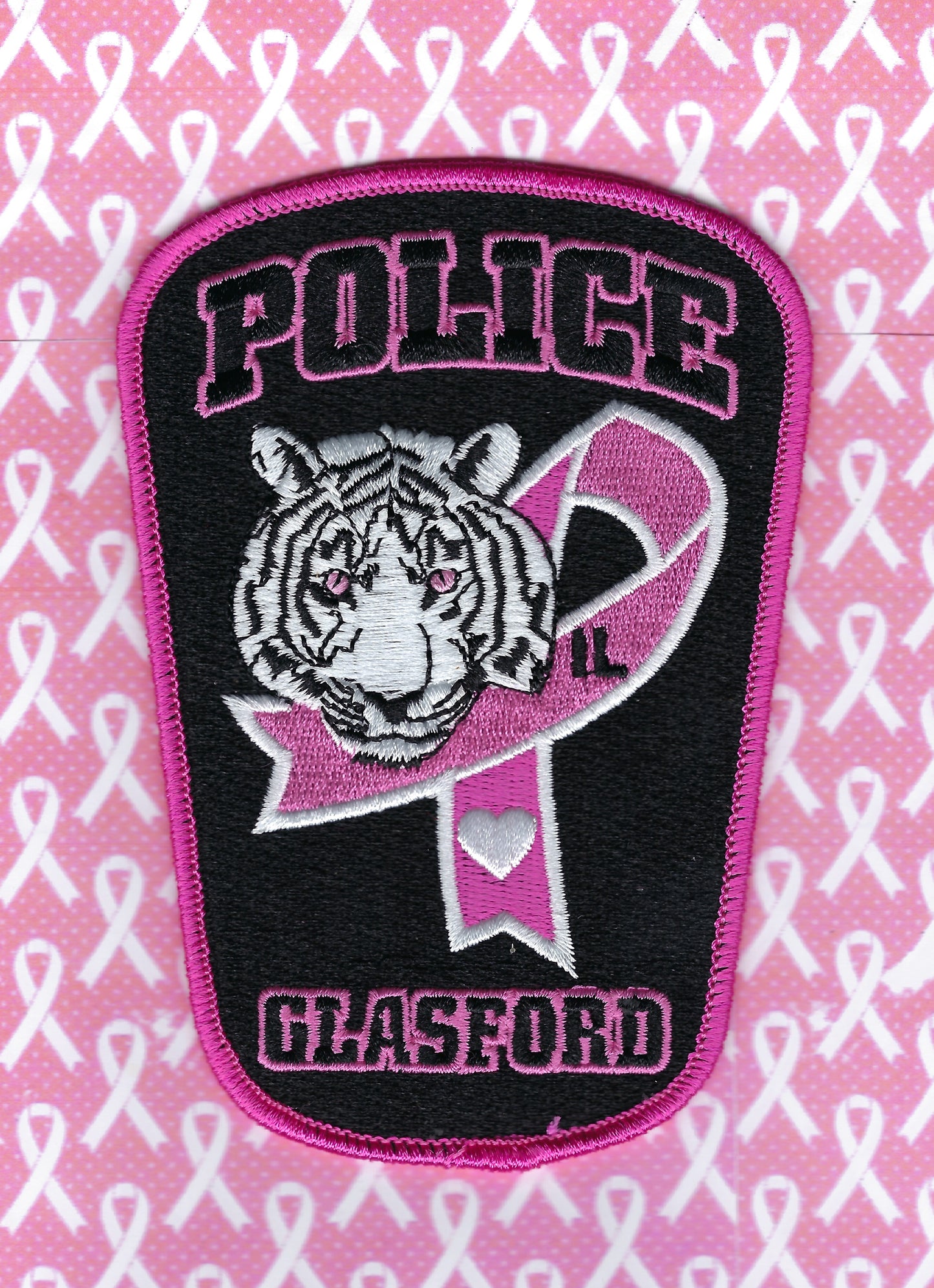 GLASFORD, ILLINOIS POLICE DEPARTMENT 'BREAST CANCER AWARENESS' EMBROIDERED PATCH BY PUBLIC SAFETY COLLECTIBLES.