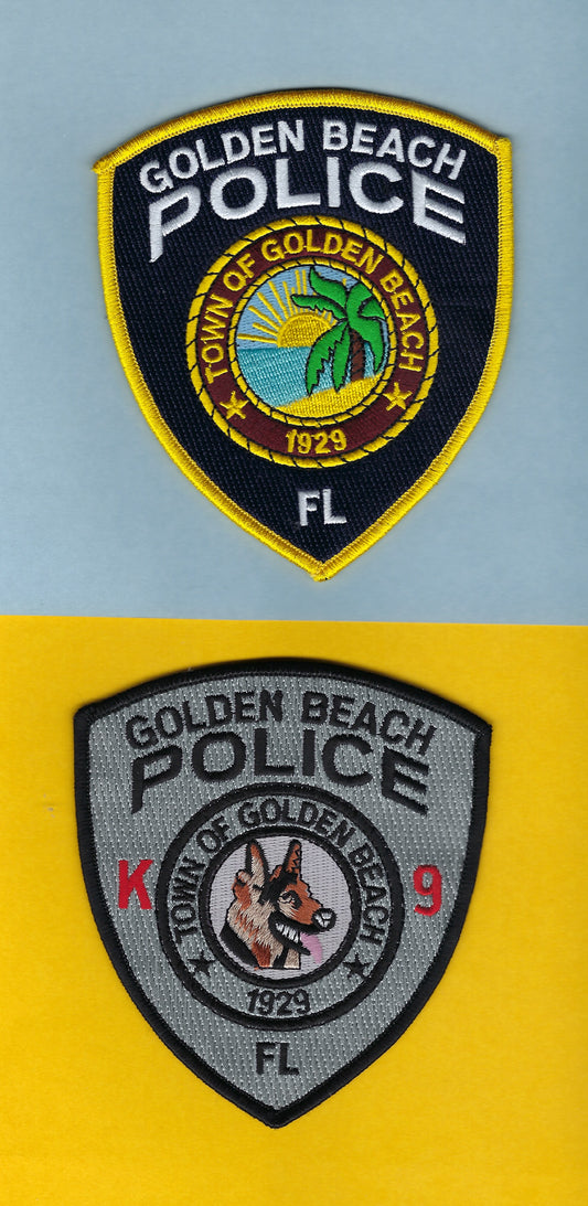 GOLDEN BEACH, FLORIDA POLICE DEPARTMENT 4.5 INCH 'K-9 UNIT' EMBROIDERED PATCHES BY PUBLIC SAFETY COLLECTIBLES.