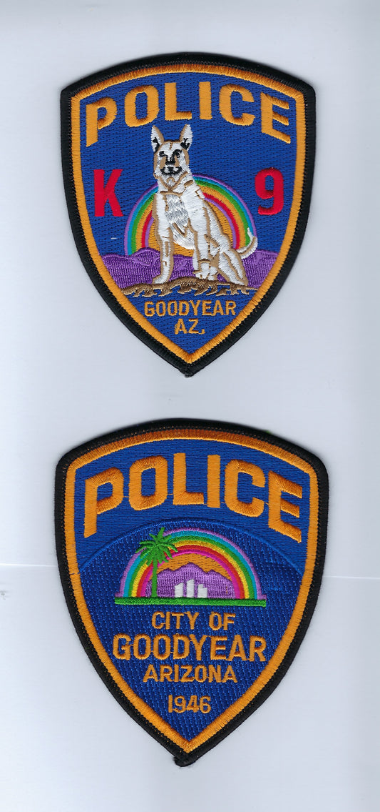 GOODYEAR, ARIZONA POLICE DEPARTMENT 4.75 INCH AND 4.5 INCH 'K-9 UNIT' EMBROIDERED PATCHES BY PUBLIC SAFETY COLLECTIBLES.