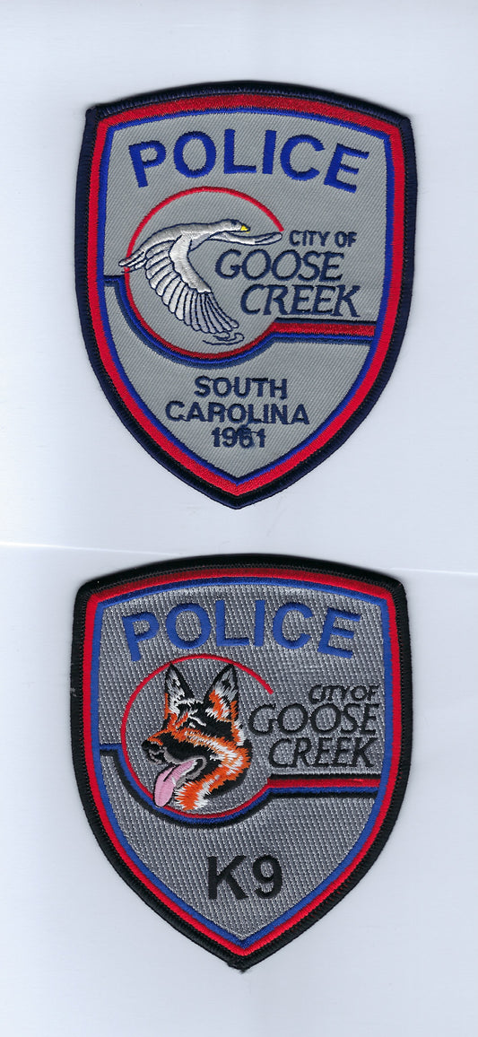 GOOSE CREEK, SOUTH CAROLINA POLICE DEPARTMENT 5-INCH 'K-9 UNIT' EMBROIDERED PATCHES BY PUBLIC SAFETY COLLECTIBLES.