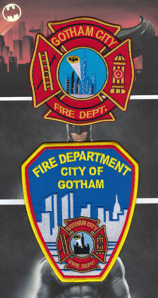 GOTHAM CITY ( BATMAN SERIES ) FIRE DEPARTMENT EMBROIDERED NOVELTY PATCHES DESIGNED AND PRODUCED BY PUBLIC SAFETY COLLECTIBLES.