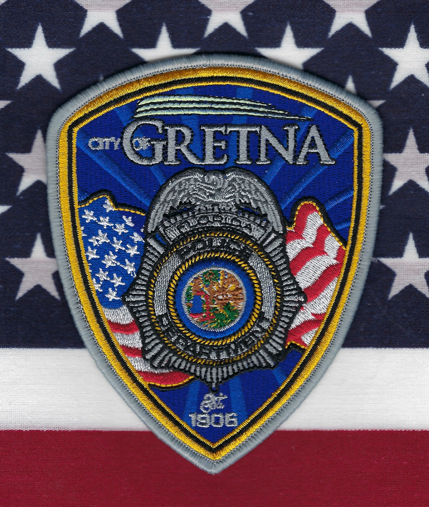 GRETNA, FLORIDA POLICE DEPT EMBROIDERED PATCH BY NAPS & DONUTS.
