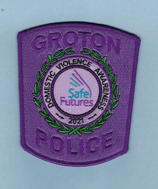 GROTON, CONNECTICUT POLICE DEPARTMENT 4.75 INCH DOMESTIC VIOLENCE AWARENESS EMBROIDERED PATCH BY PUBLIC SAFETY COLLECTIBLES.