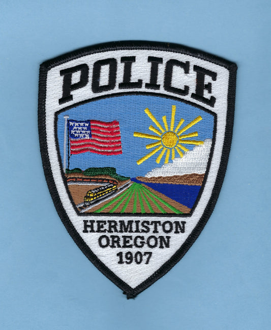 HERMISTON, OREGON POLICE DEPARTMENT 4.75 INCH EMBROIDERED PATCH BY PUBLIC SAFETY COLLECTIBLES.