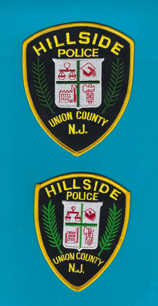 HILLSIDE, NEW JERSEY POLICE DEPARTMENT 4.75 INCH AND 4.25 INCH EMBROIDERED PATCHES BY PUBLIC SAFETY COLLECTIBLES.
