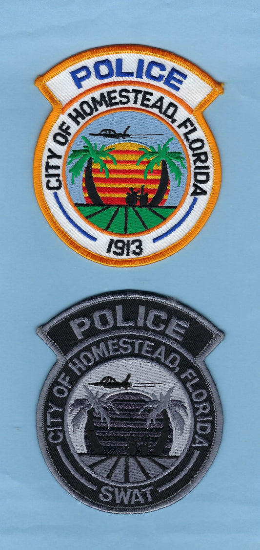 HOMESTEAD, FLORIDA POLICE DEPARTMENT 4-INCH K-9 UNIT EMBROIDERED PATCHES BY PUBLIC SAFETY COLLECTIBLES.