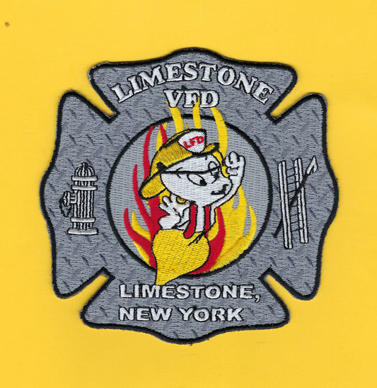 LIMESTONE, NEW YORK VOLUNTEER FIRE DEPARTMENT 4.5 INCH EMBROIDERED PATCH BY PUBLIC SAFETY COLLECTIBLES.