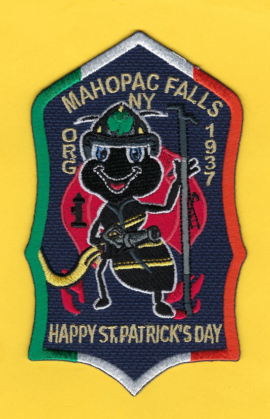 MAHOPAC FALLS, NEW YORK ( PUTNAM COUNTY ) FIRE DEPARTMENT EMBROIDERED SAINT PATRICK'S DAY EMBROIDERED PATCH BY UNDERDOG PATCH DESIGNS.