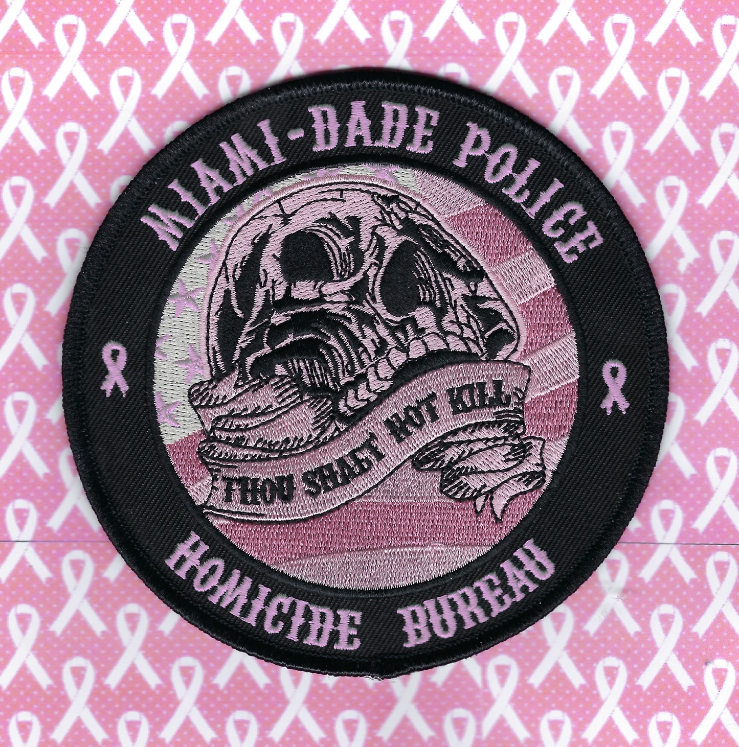 MIAMI-DADE, FLORIDA POLICE DEPT HOMICIDE BUREAU 'BREAST CANCER AWARENESS' EMBROIDERED PATCH BY PUBLIC SAFETY COLLECTIBLES.