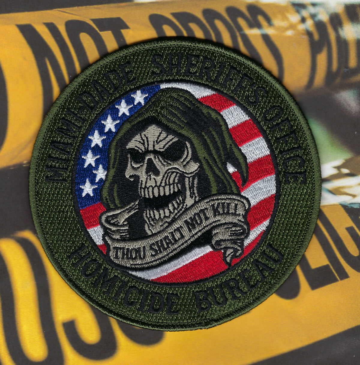 MIAMI-DADE, FLORIDA SHERIFF'S OFFICE HOMICIDE BUREAU 'THOU SHALT NOT KILL' SUBDUED EMBROIDERED PATCH.