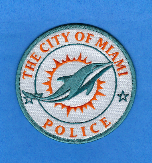 MIAMI, FLORIDA POLICE DEPARTMENT 'MIAMI DOLPHINS' EMBROIDERED TRIBUTE PATCH BY GHOST PATCH ENTERPRISES.