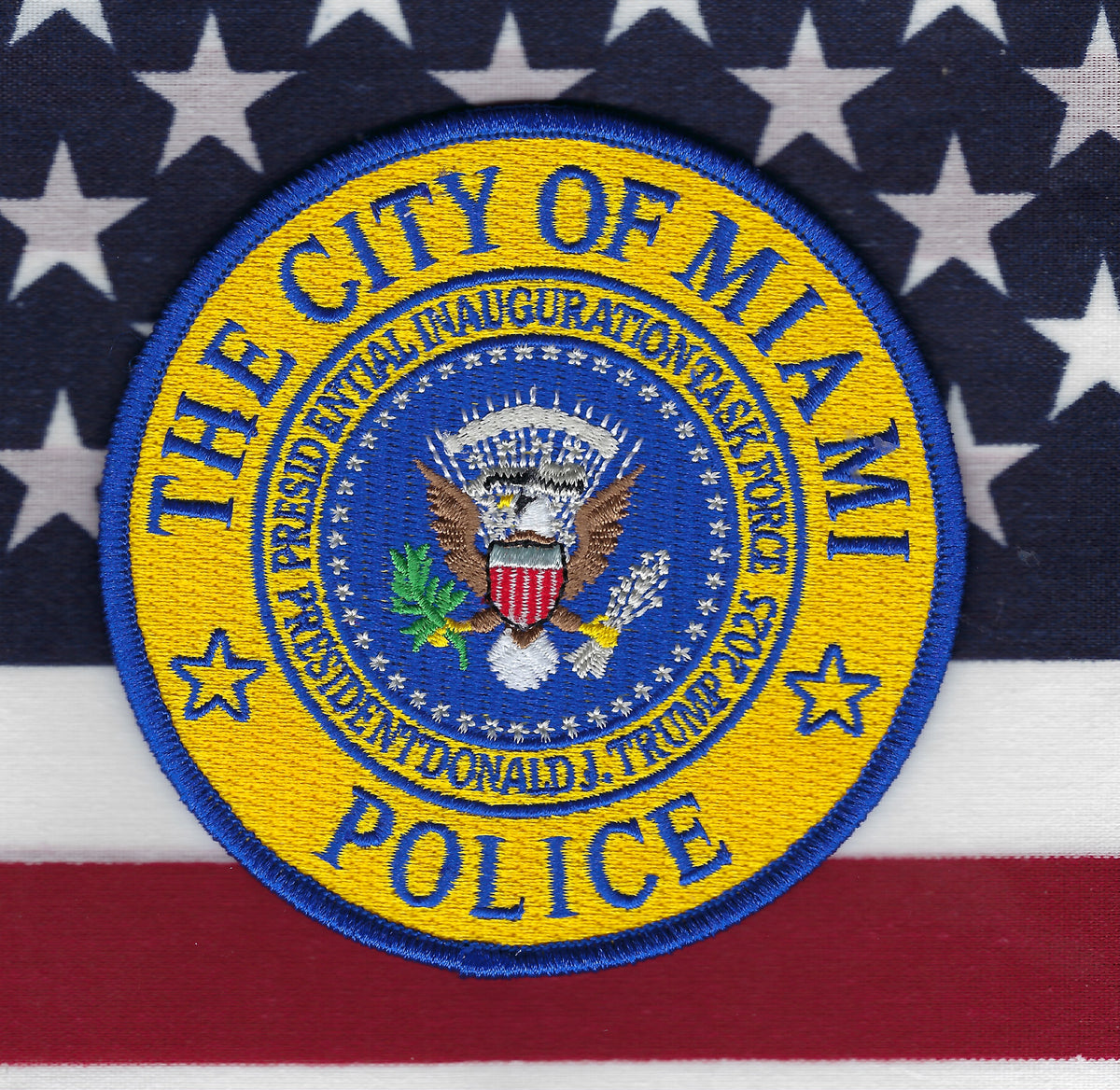 MIAMI, FLORIDA POLICE DEPT 'PRESIDENT DONALD J. TRUMP 2025 INAUGURATION' EMBROIDERED PATCH.