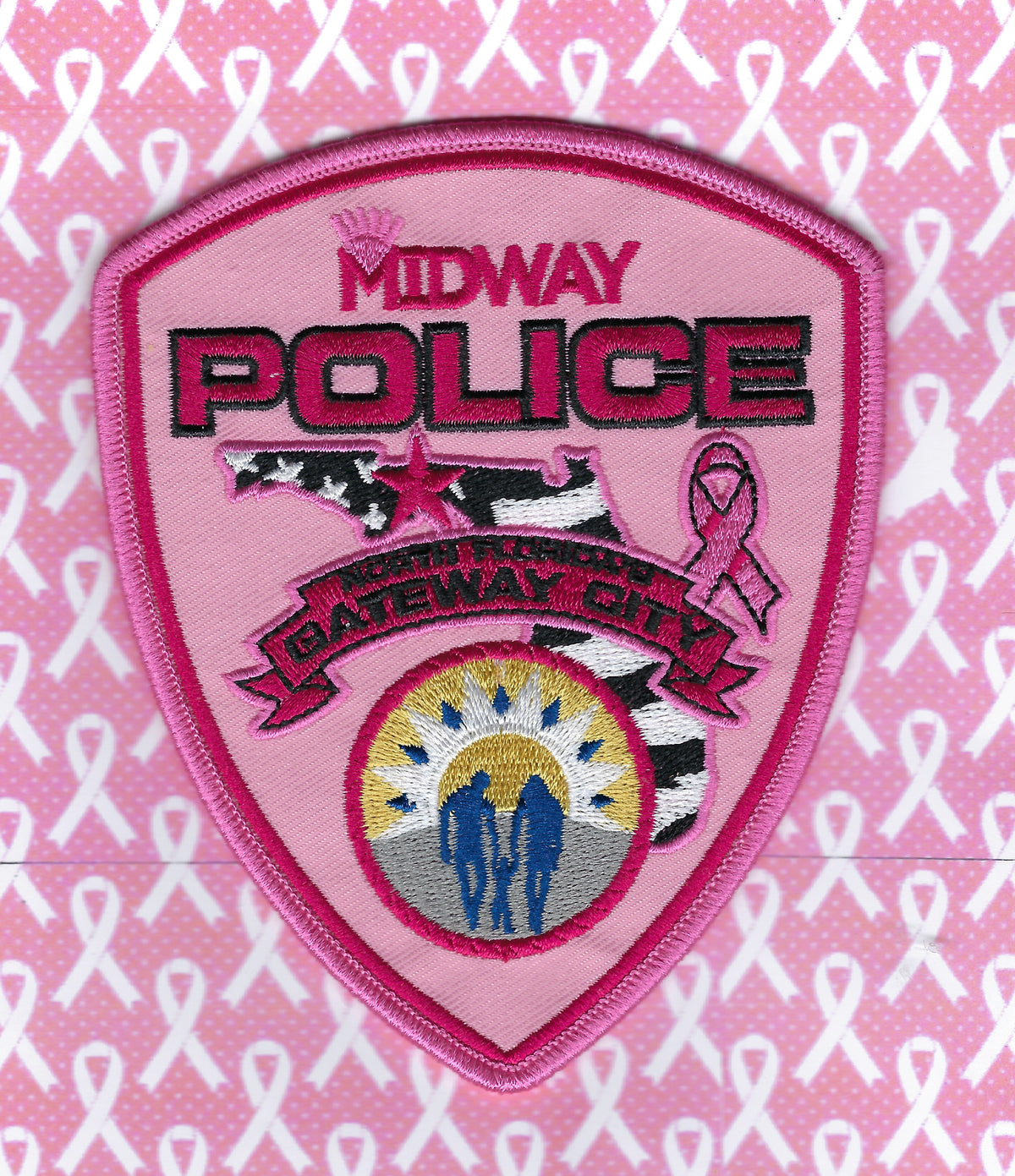 MIDWAY, FLORIDA POLICE DEPT 'BREAST CANCER AWARENESS' EMBROIDERED PATCH BY NAPS & DONUTS DESIGNS.
