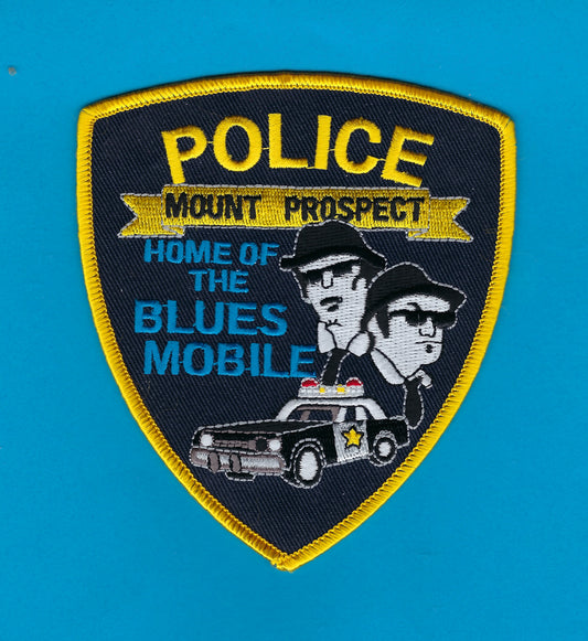 MOUNT PROSPECT, ILLINOIS POLICE DEPARTMENT 4.5 INCH EMBROIDERED 'BLUES BROTHERS' TRIBUTE PATCH BY PUBLIC SAFETY COLLECTIBLES.