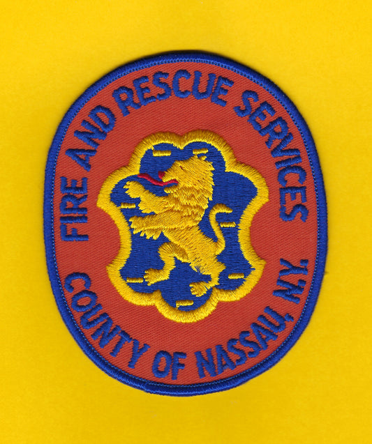 NASSAU COUNTY, NEW YORK FIRE AND RESCUE SERVICES 4.5 INCH EMBROIDERED PATCH BY PUBLIC SAFETY COLLECTIBLES.