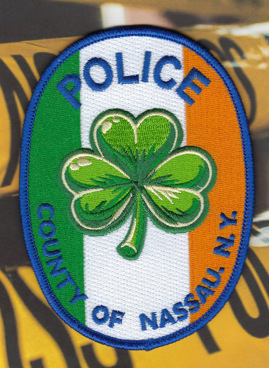 NASSAU COUNTY, NEW YORK POLICE DEPARTMENT 'IRISH POLICE OFFICER' EMBROIDERED PATCH DESIGNED AND PRODUCED BY UNDERDOG PATCH DESIGNS.