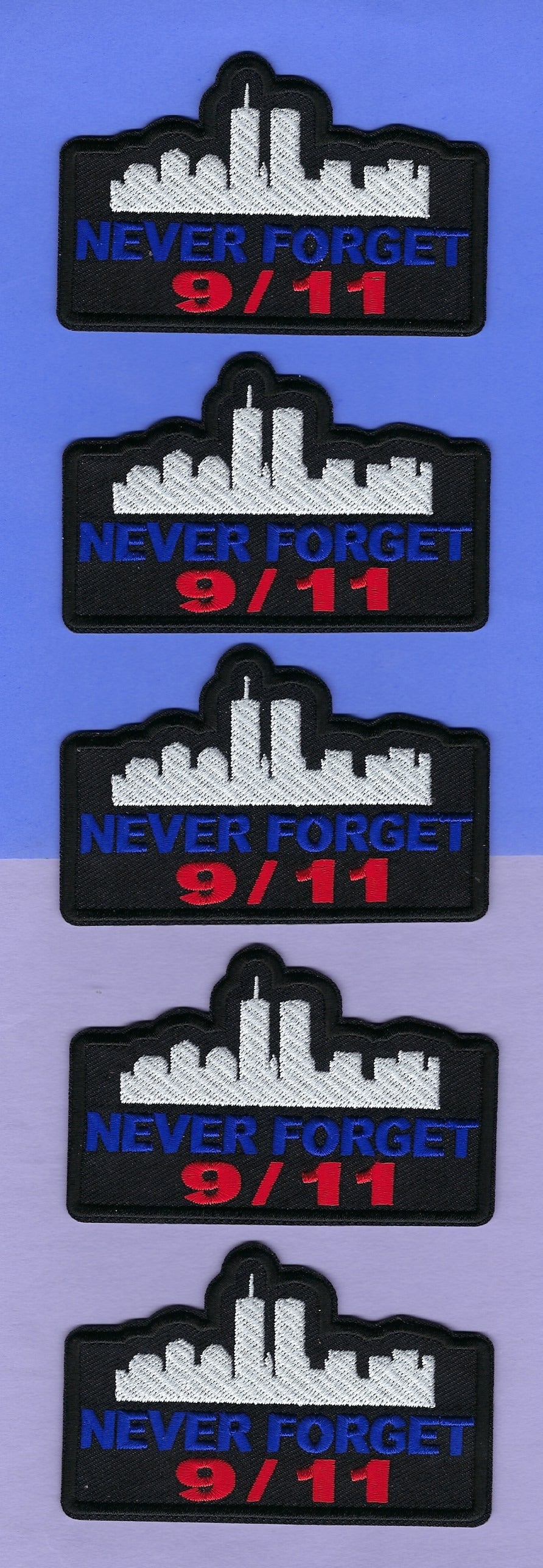 NEVER FORGET 9-11 EMBROIDERED TRIBUTE PATCHES BY PUBLIC SAFETY COLLECTIBLES.