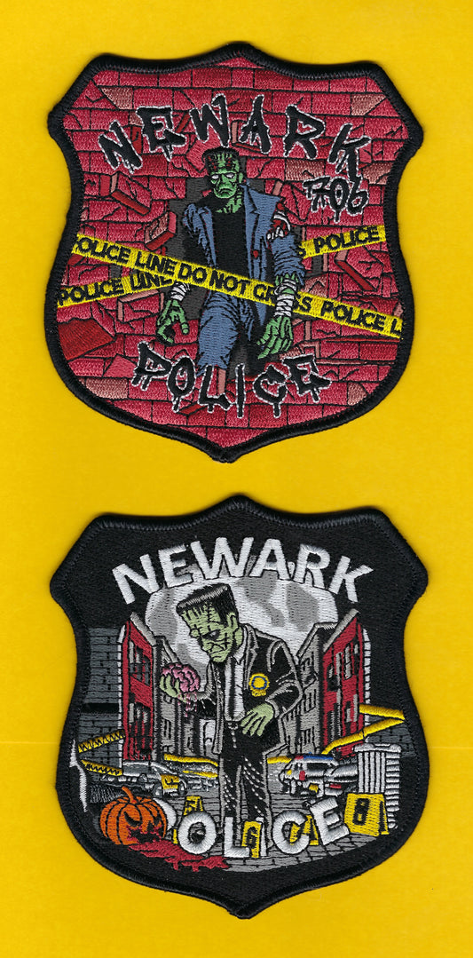 NEWARK, NEW JERSEY POLICE DEPARTMENT 'FRANKENSTEIN' EMBROIDERED HALLOWEEN PATCHES BY GHOST PATCH ENTERPRISES.
