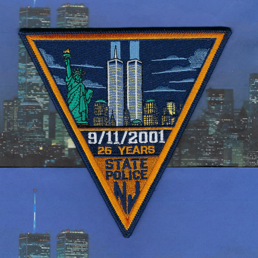 NEW JERSEY STATE POLICE DEPT (NJSP) '9-11-01 25TH ANNIVERSARY' EMBROIDERED TRIBUTE PATCH.