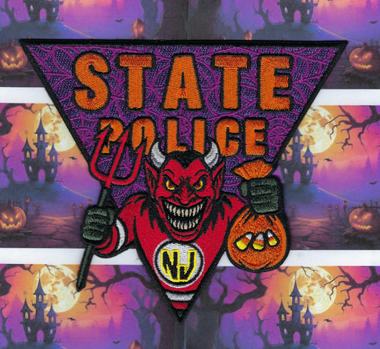 NEW JERSEY STATE POLICE (NJSP) DEPT 'NEW JERSEY DEVILS HAPPY HALLOWEEN' EMBROIDERED PATCH DESIGNED AND PRODUCED BY GHOST PATCH PRODUCTIONS.