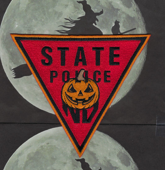 NEW JERSEY STATE POLICE (NJSP) DEPARTMENT 'HAPPY HALLOWEEN' EMBROIDERED PATCH DESIGNED AND PRODUCED BY UNDERDOG PATCH DESIGNS.
